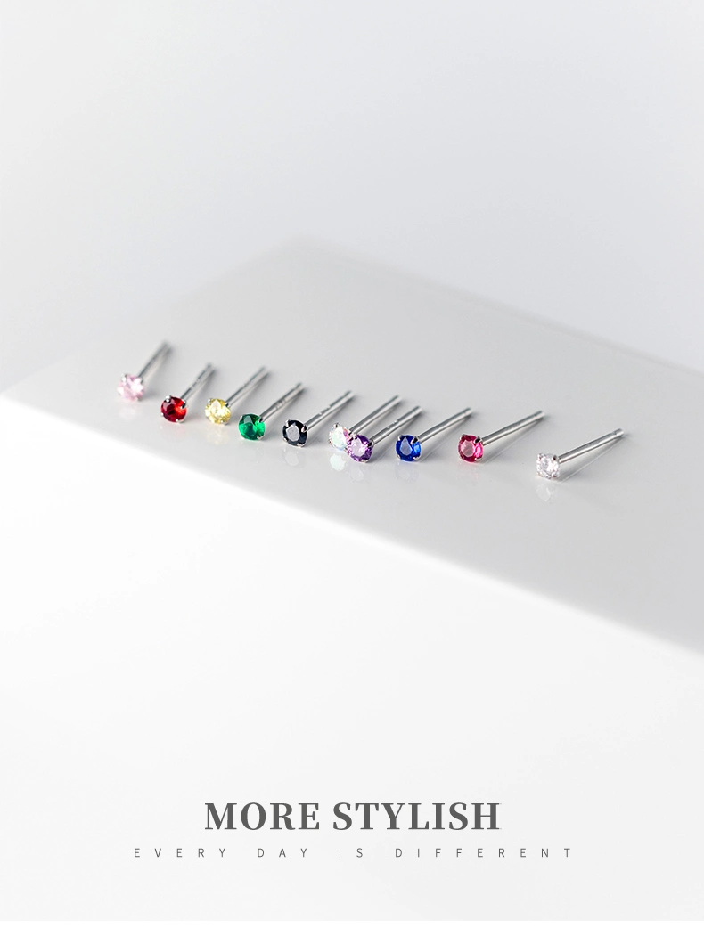 Hot Sale Minimalist Simple Fashion S925 Sterling Silver Colorful Rhinestone Crystal Stud Earrings for Women Girls