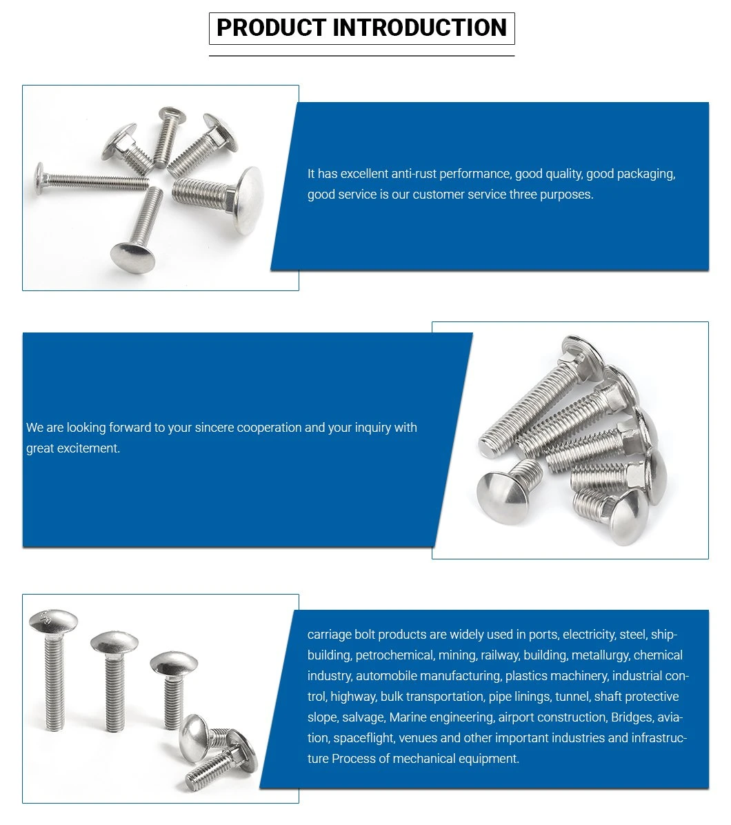 Fasteners Stainless Steel DIN 933/934 Hex Bolt Nut/Carriage Bolt DIN603/Flange Bolt DIN6921/ T Hammer Bolt/ Eye Bolt DIN444 / U Bolt / Allen Bolt DIN912